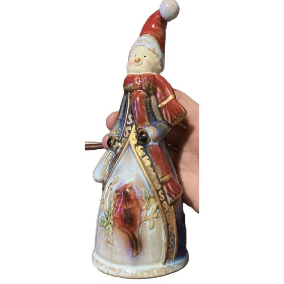Vintage Old World Snowman Bell With A Cardinal Bird Glazed Shiny 8" Christmas - Picture 16 of 16